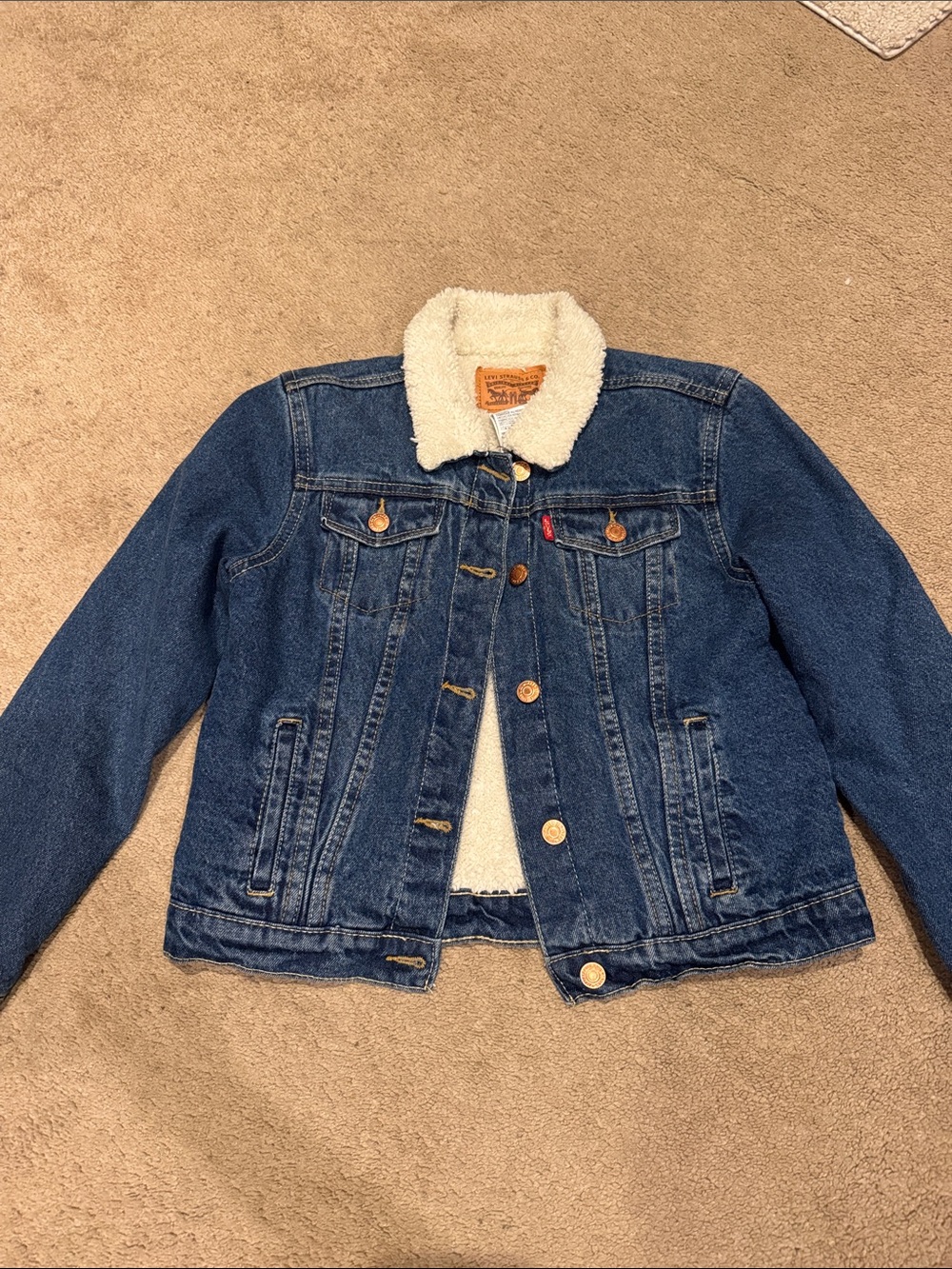 Levi's Kids Blue Denim Jacket with Cream Sherpa Collar